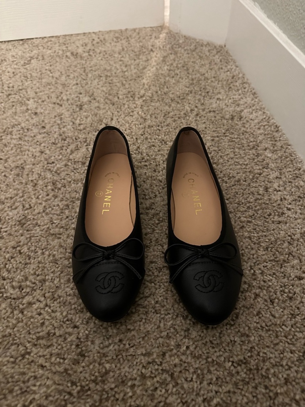 CC Black Leather Ballet Flats with Bow